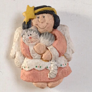 Angel Star Headband With White Gray Tabby Cat Fridge Magnet Resin 3 Inches Tall